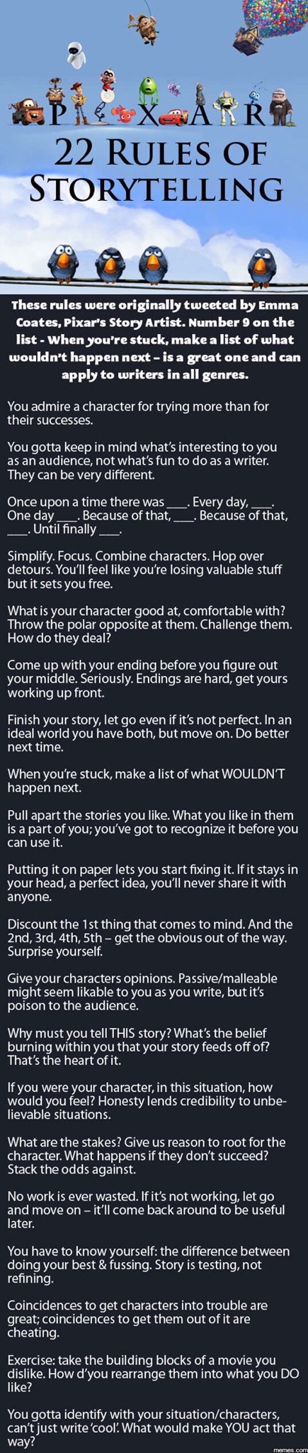 Pixar's 22 Rules of Storytelling.